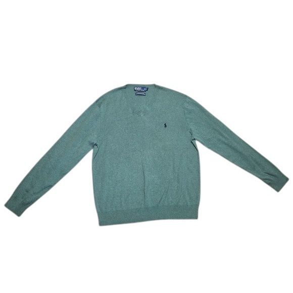 Polo Ralph Lauren Mens L 100% Pima Cotton V Neck Sweater Green Preppy Classic - Picture 2 of 10